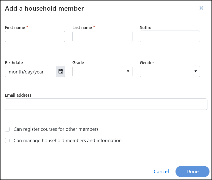 Add a household member pop-up.