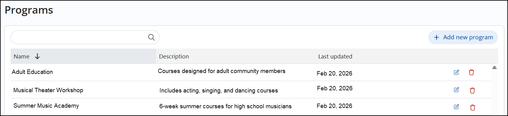 Programs page.