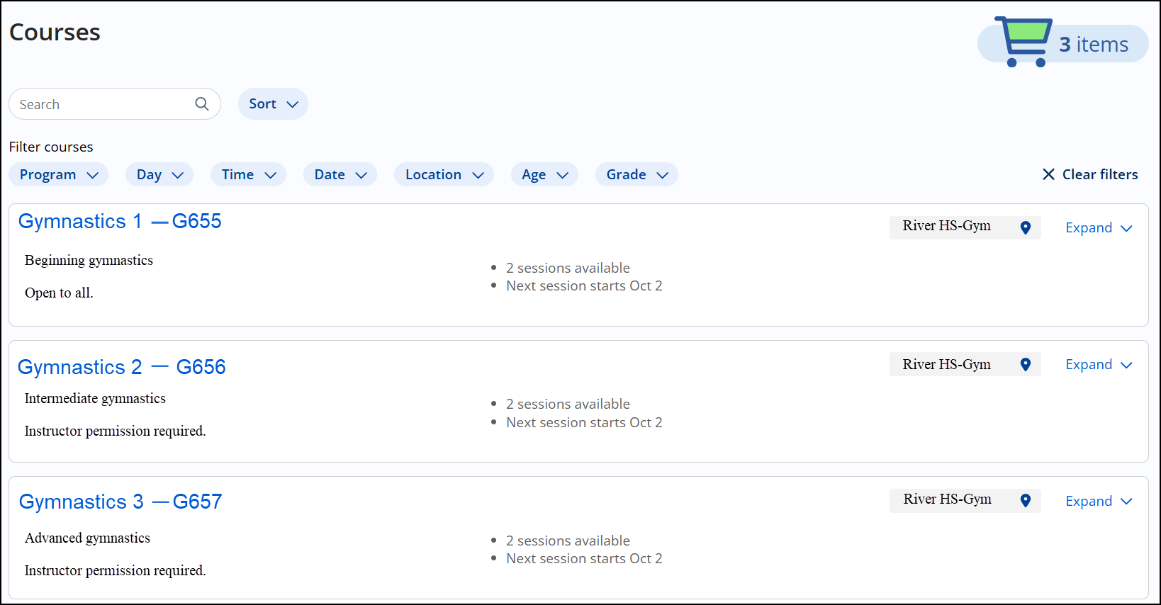 Courses page.