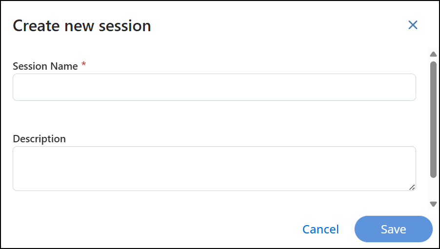 Create new session pop-up.
