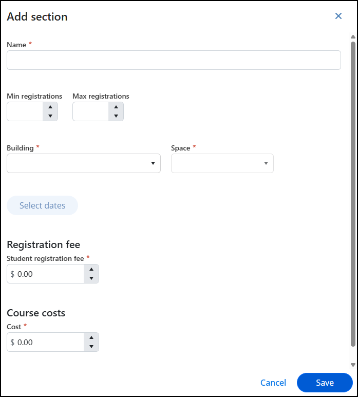 Add section pop-up
