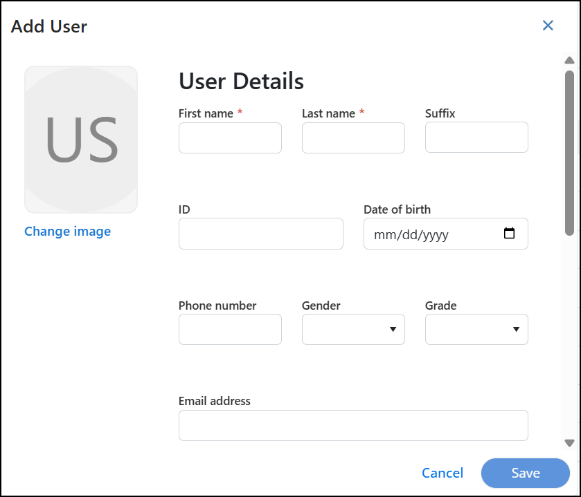 Add user pop-up