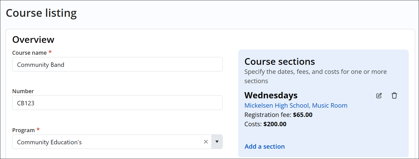 Course listing.