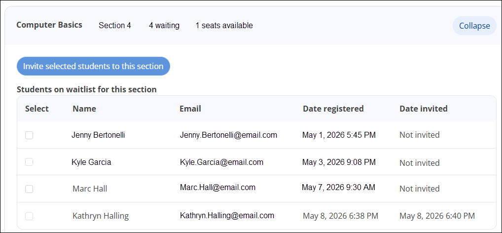 Sample waitlist