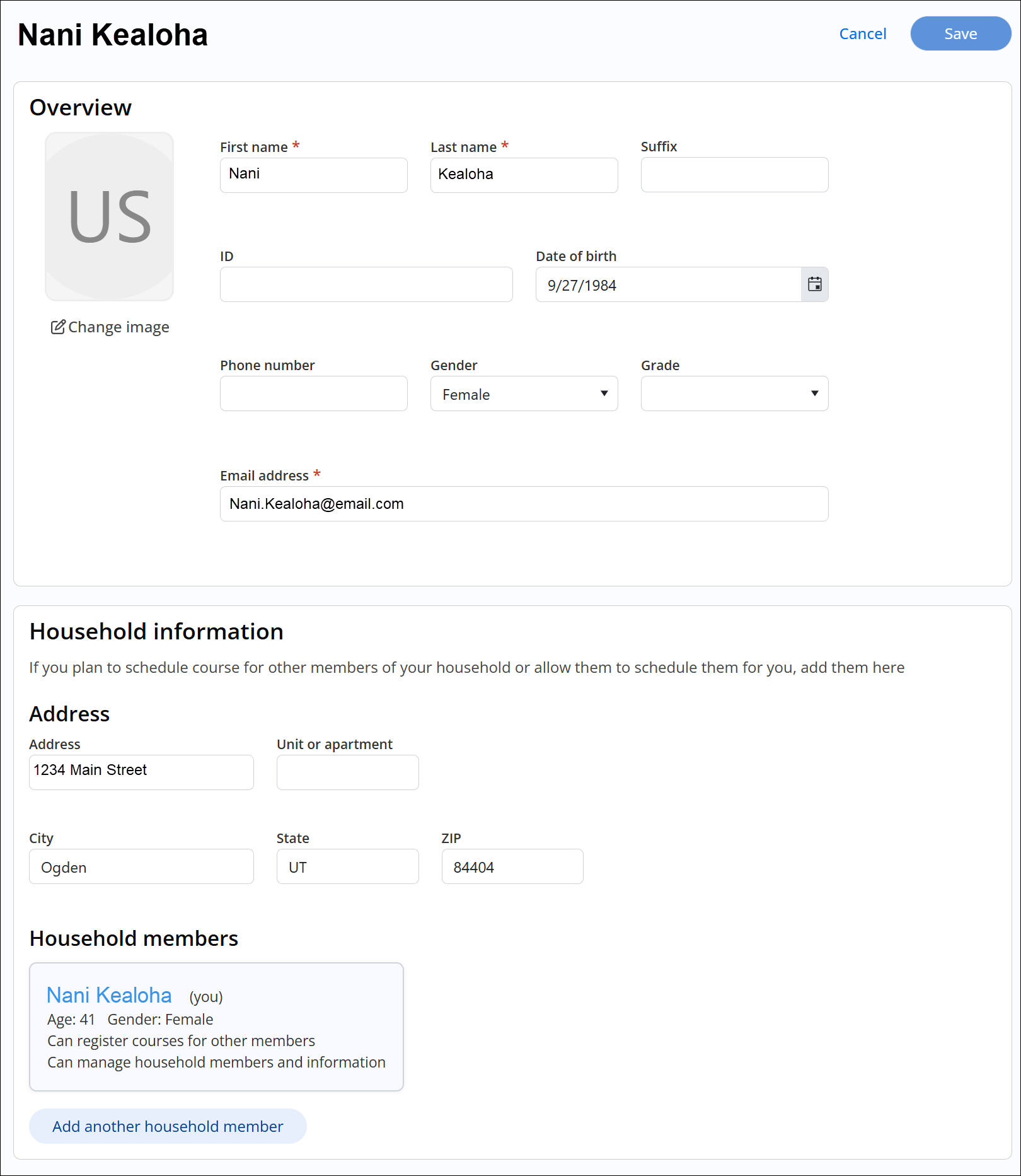 Profile page