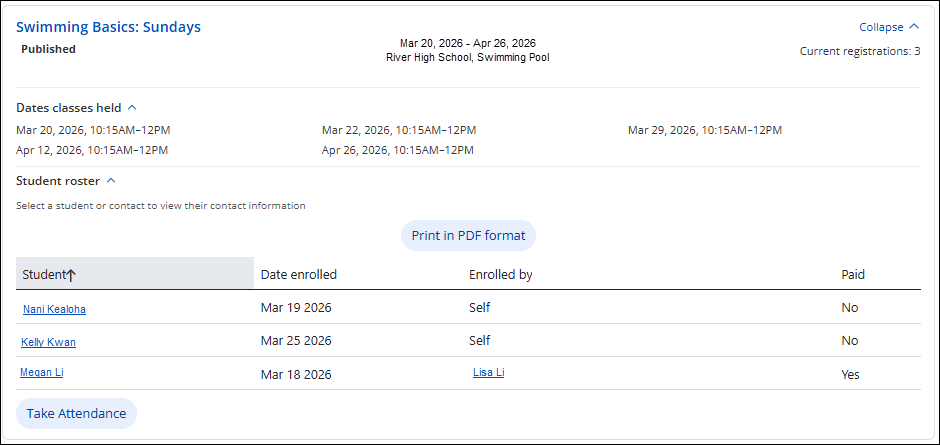 Courses you lead course details section