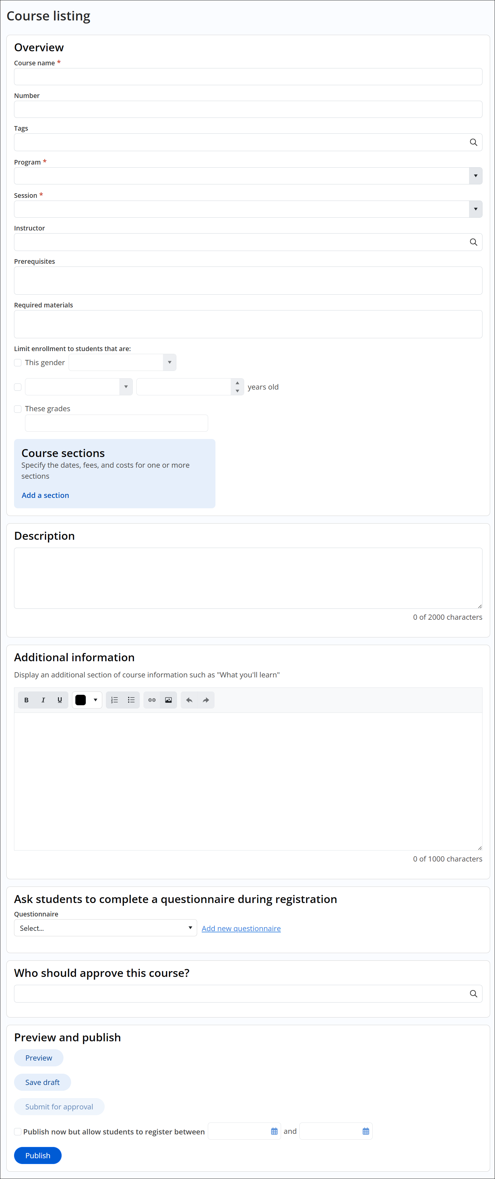 Add course listing page.