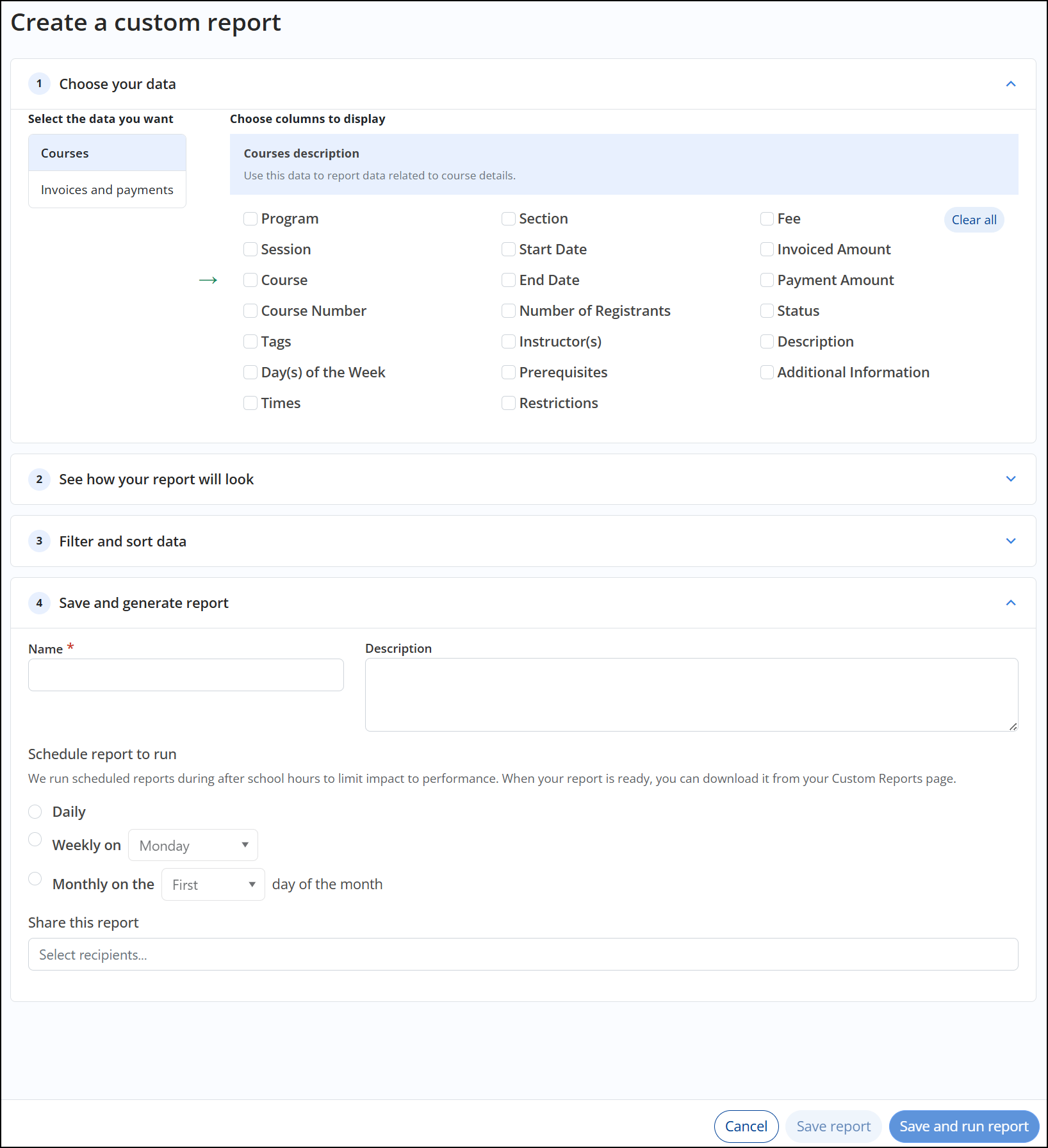 Create a custom report page