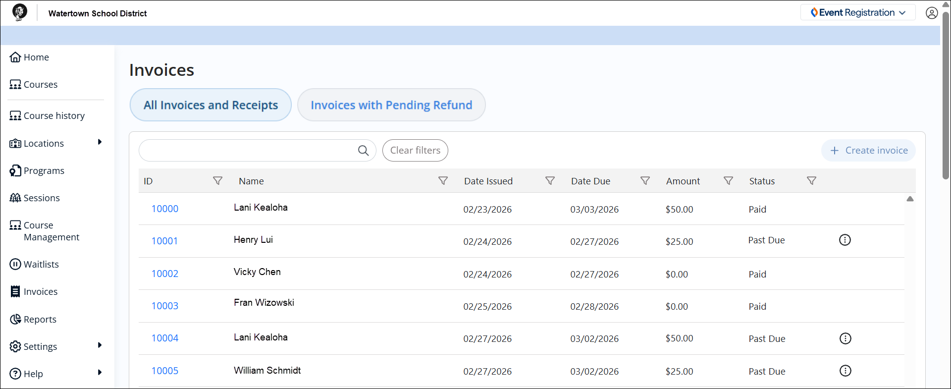 Invoices page.